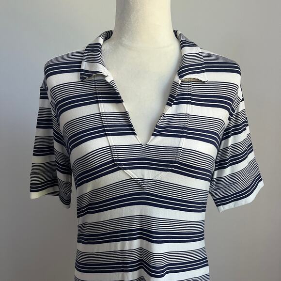 Tori Richard Honolulu Jaxon Navy White Striped Short Sleeve Knit Dress Medium - Picture 2 of 6
